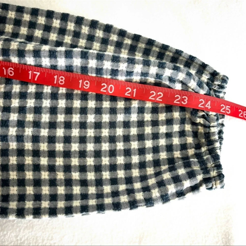 Madewell Black and White Gingham Smocked Peplum Blouse
